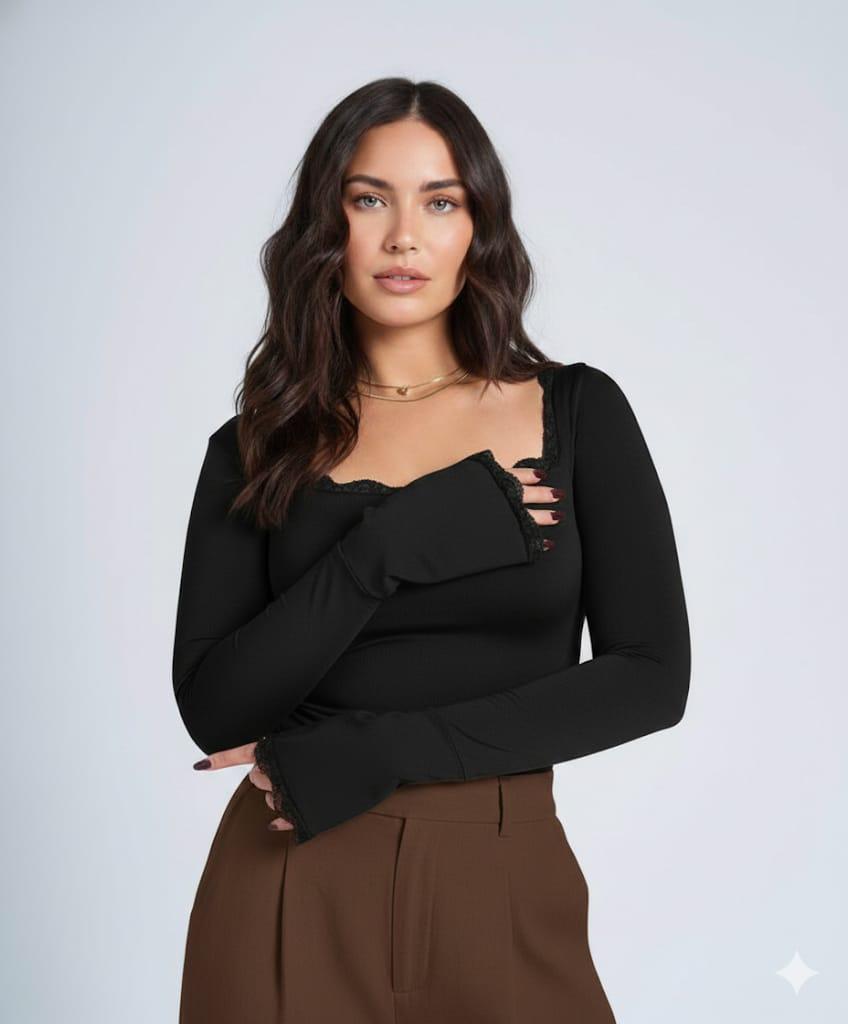 Classic Lace Edge Top Black