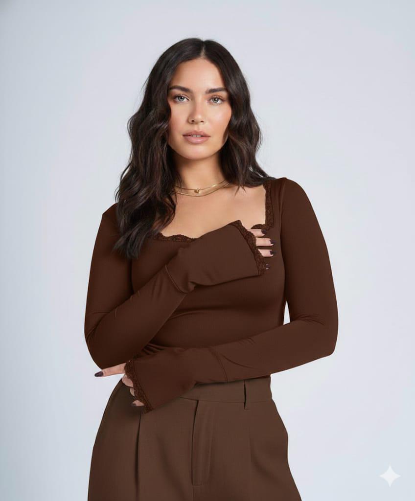 Classic Lace Edge Top brown