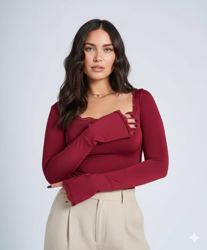 Classic Lace Edge Top burgundy