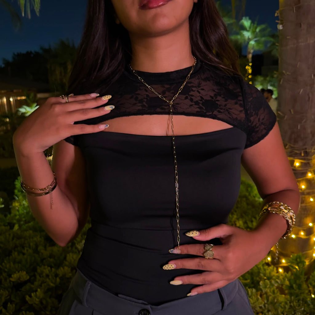 Lace top half sleeve black